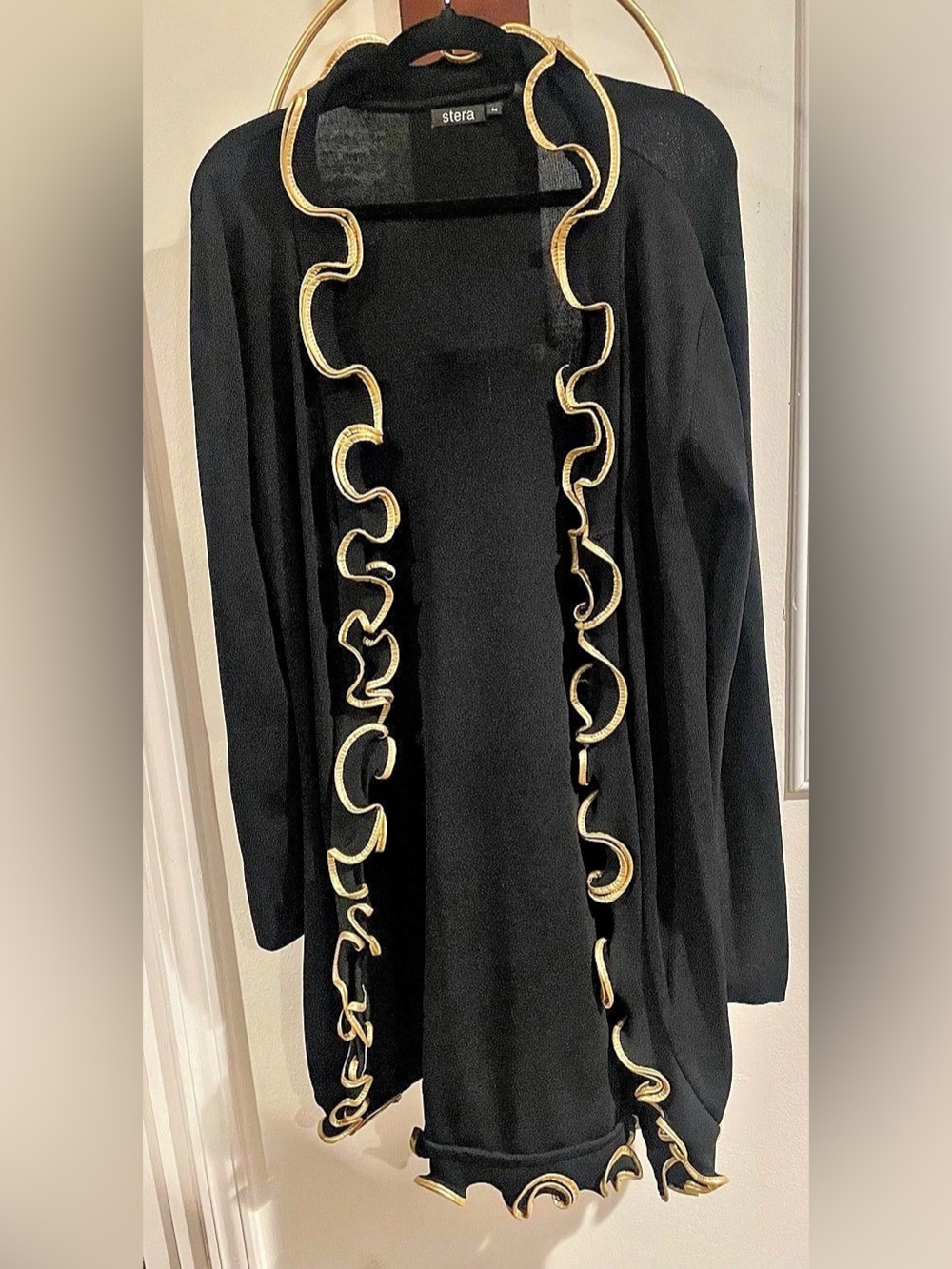 stera Black Gold Trim Cardigan Size Medium Like New
